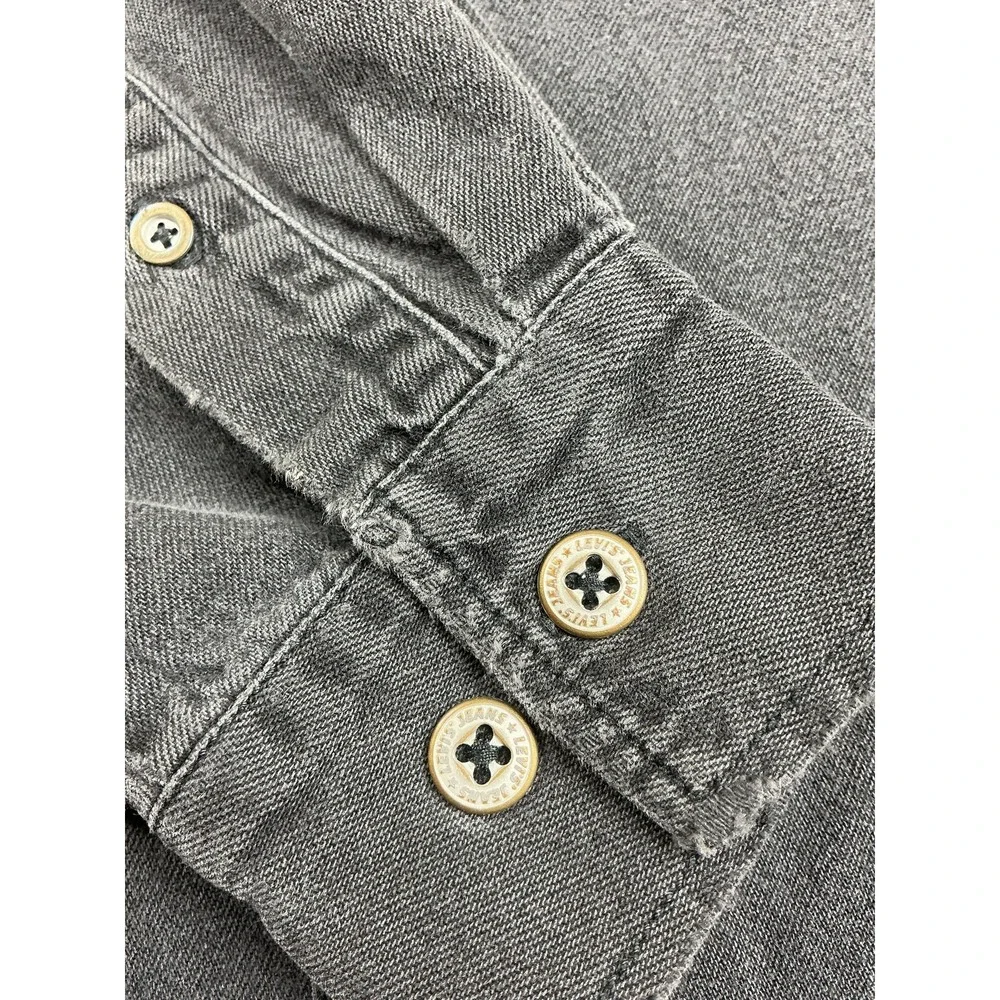 Vintage Levis Shirt‎ Mens Medium Gray Denim Long Sleeve Button Down Heavy Y2K